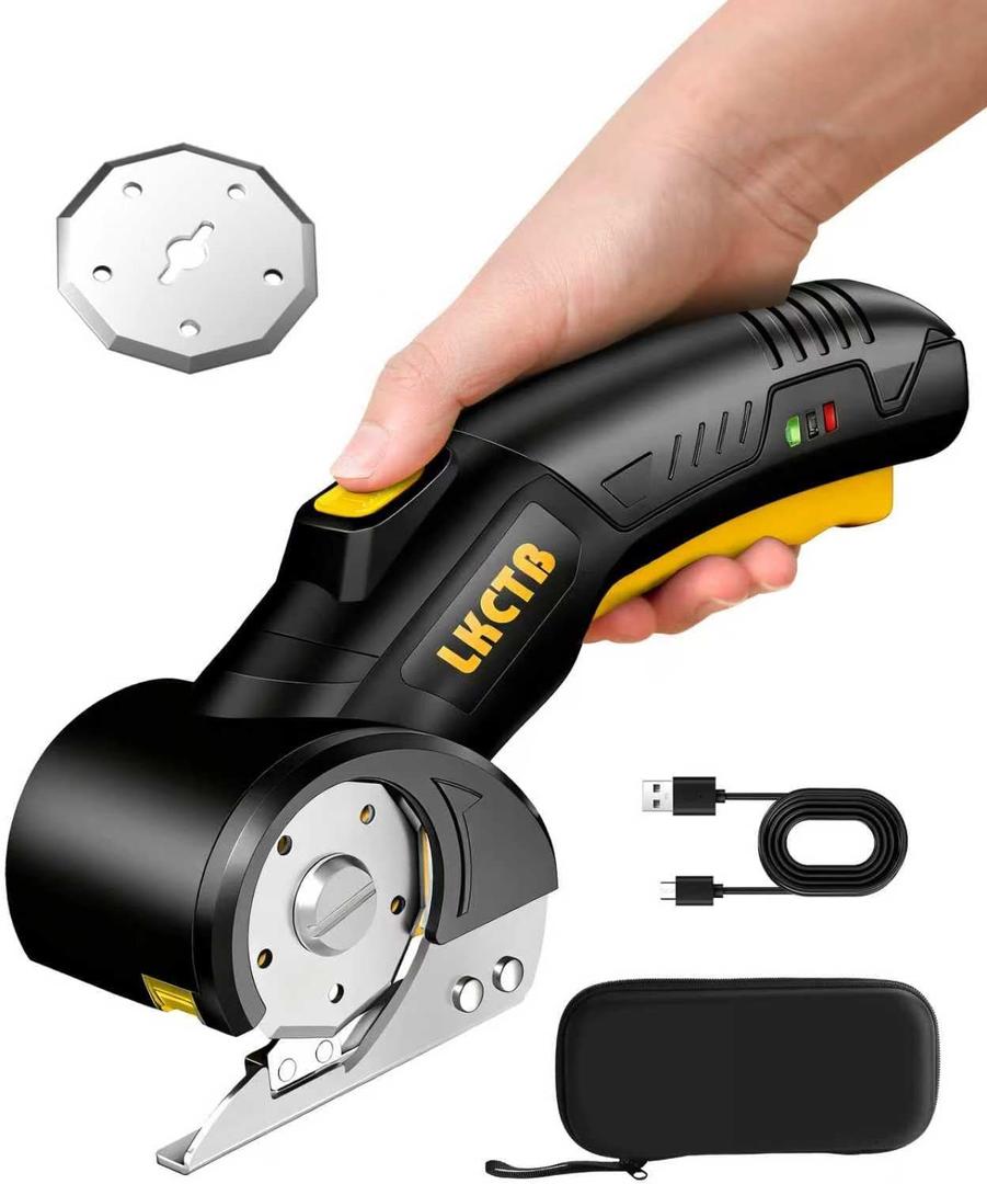 Electric Cardboard Cutter Scissors with LED Light, 3000mAh Rechargeable Battery, Brushless Motor, Tungsten Steel Blade, Cuts Cloth, Leather, Carpet, Cable Cutter Dark Black