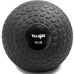 Yes4All Slam Balls, 10-40lb Medicine Ball Weight, Durable PVC Sand Filled Workout Dynamic Medicine Ball for Core Strengthen (15lbs, Black)