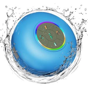 Waterproof Bluetooth Shower Speaker with LED, IPX4 Portable Wireless Hands-Free Mini Speaker, Built-in Mic, Suction Cup (Blue)