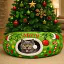 Christmas Cat Bed Tunnel 3ft x 3ft x 9.8in Lime Green Under Christmas Tree Cat Donut Tunnels for Indoor Kitten Plush Toy Collapsible 3 Way Xmas Gifts for Small Kitty, Grinch style 