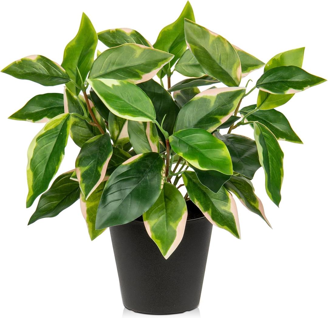 Oairse Artificial Plants Indoor Small Fake Plants in Pots Faux Pothos N Joy Potted Plant Fake Indoor Plants with Black Pots for Bathroom Living Room Office Desk Shelves