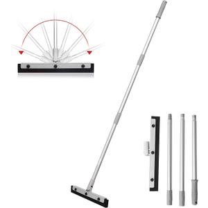 DrDirt Floor Squeegee - 14-inch Foam Swivel Squeegee with 3-Section Aluminum Extension Pole, Replaceable Foam Rubber Blade - Perfect for Bathroom, Kitchen, Pet Hair, Dust, Carpet, and Tile Floors