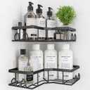 Adhesive Shower Caddy, 2 Pack Corner Bath Organizer, Rustproof Stainless Steel Shower Shelves with Large Capacity, No Drilling Shelves for Bathroom Storage, Home, Kitchen Dcor (Black)