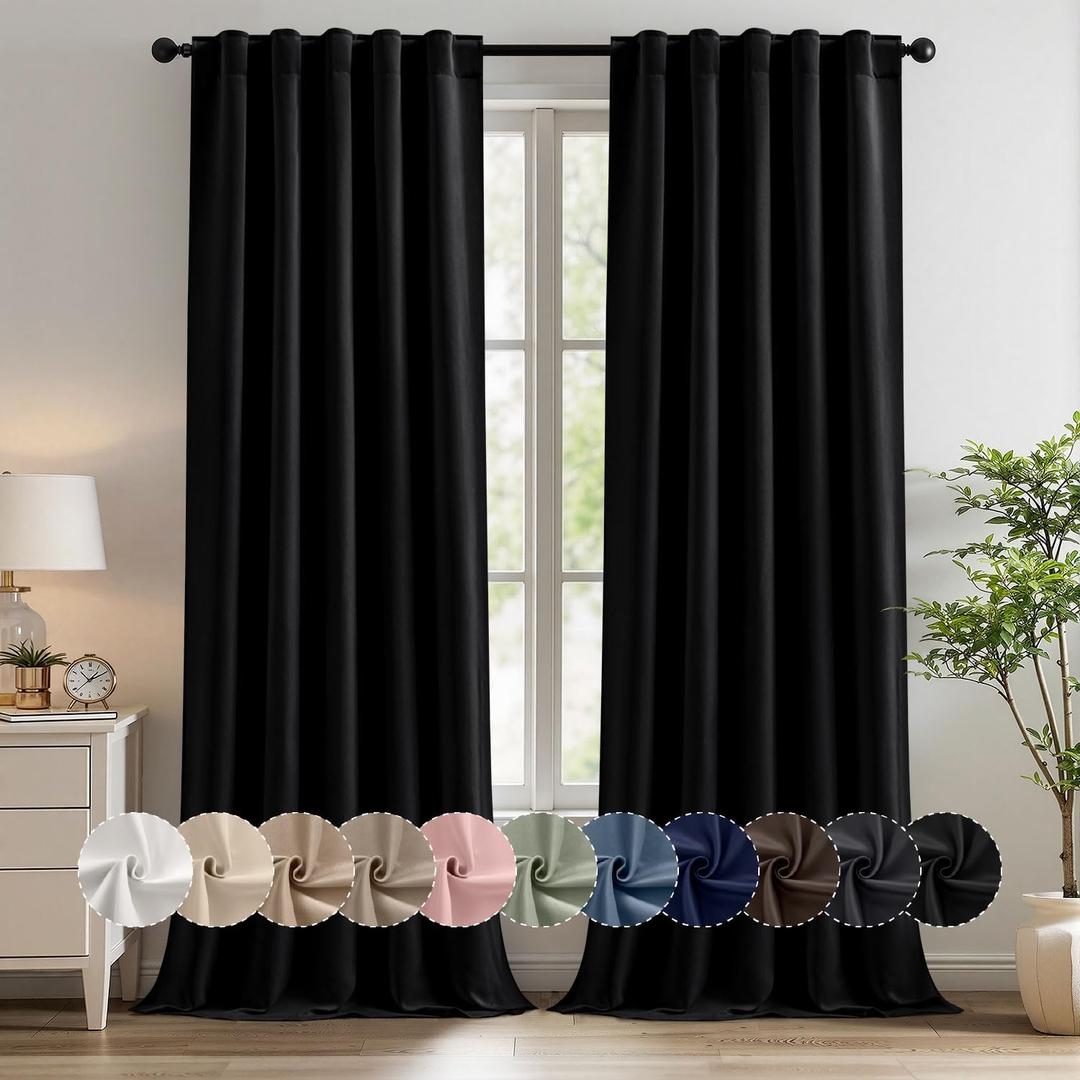 MIULEE Black Pinch Pleat Blackout Curtains 108 Inch Length 2 Panels Set for Bedroom Living Room Darkening Back Tab Rod Pocket Pleated Thermal Insulated Soundproof Extra Long Floor to Ceiling Curtains