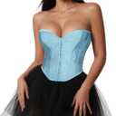 VONMELLI Bustier Corset Top Lace Up Overbust Shapewear Lingerie Cosplay Costume (Small, Light Blue)