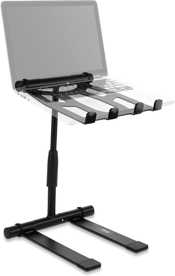 Pyle Portable Folding Laptop Stand - Standing Table with Adjustable Angle, Foldable Height and Four Prong Anti-Slip Tray for iPad, Tablet, DJ Mixer, Workstation, Gaming and Home Use - PLPTS55