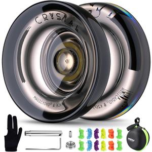 MAGICYOYO K2 Crystal Black Yoyo Professional, Responsive Yoyo for Kids Beginners with Extra Unresponsive Yo Yo Bearing, Pro Plastic Trick Yo Yo for Adults+12 Stings+Bearing Removal Tool+Storage Bag