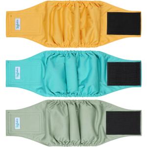 Leekalos Male Dog Diapers (3 Pack), High Absorbing Dog Belly Bands for Male Dogs, Washable Reusable Dog Male Wraps (Medium) (Green,Yellow,Gray)