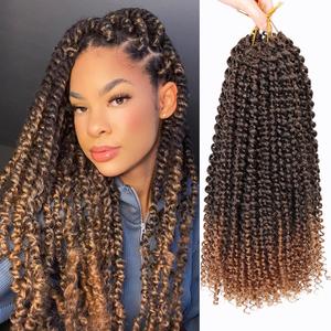 7 Pack 16 Inch Passion Twist Hair Water Wave Synthetic Crochet Braids for Passion Twist Braiding Hair Goddess Locs Bohemian Curl Hair Extensions (7Packs, 16Inch, T30#)