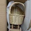 DECHOUS Stroller Shaped Woven Flower Basket with Handle for Decorative Rattan Floral Basket for Weddings Floral Present