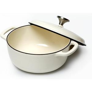 NUTRIUPS Enameled Cast Iron Dutch Oven Pot with Lid Heavy Duty Casserole Dish 4-Quart (Oyster White)