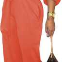 Women Jumpsuits For Elegant Sexy V Neck Long Sleeve Casual for Work Wide Leg Pants with Pockets Belt, Large