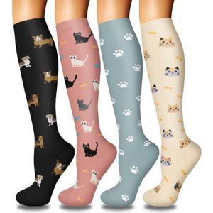 4 Pairs Compression Socks for Women Circulation-Best Support for Nurses,Running,Athletic,Travel (Small-Medium,Black/Pink/Blue/Light Yellow)