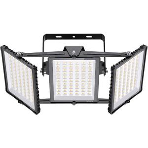 450W 2024 Plus New Upgraded LED Outdoor Flood Light, 45000LM 6000K Daylight White IP66 Waterproof, Stadium Lights, 3 Heads Adjustable Outdoor Floodlight Security Lights for Yards, Patios, Street (Black)