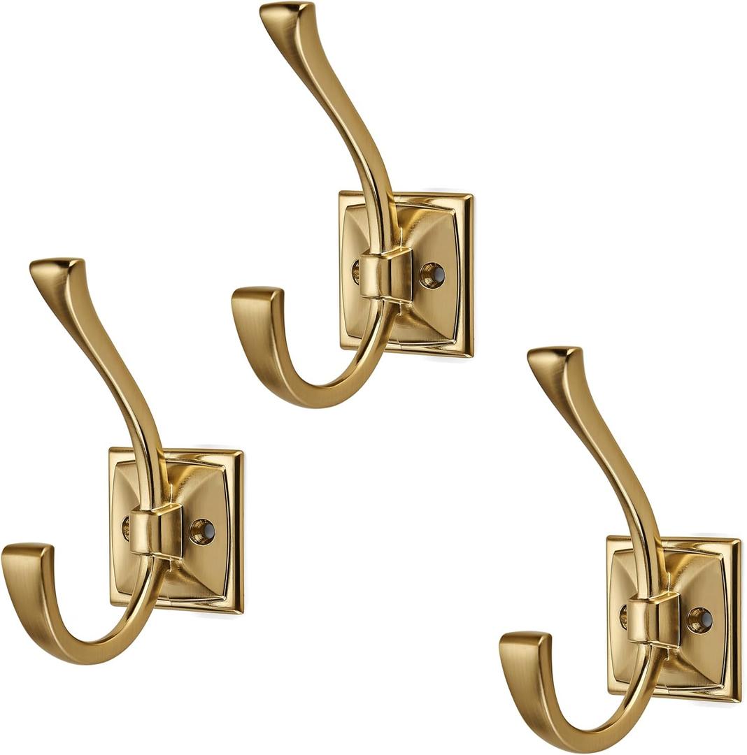 3 Pack Heavy-Duty Bathroom Kitchen Wardrobe Towel Robe Hook Simple Modern Home Champagne Bronze Hook Suitable for Hanging Keys, Bags, Clothes, Towels, Hats, etc