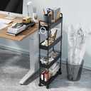 SOLEJAZZ Slim Rolling Storage Cart with Wheels 4 Tier Skinny Bathroom Storage Organizer Narrow Shelf Unit Thin Laundry Room Utility Cart for Bedside Kitchen Office Next to Fridge Small Places, Black