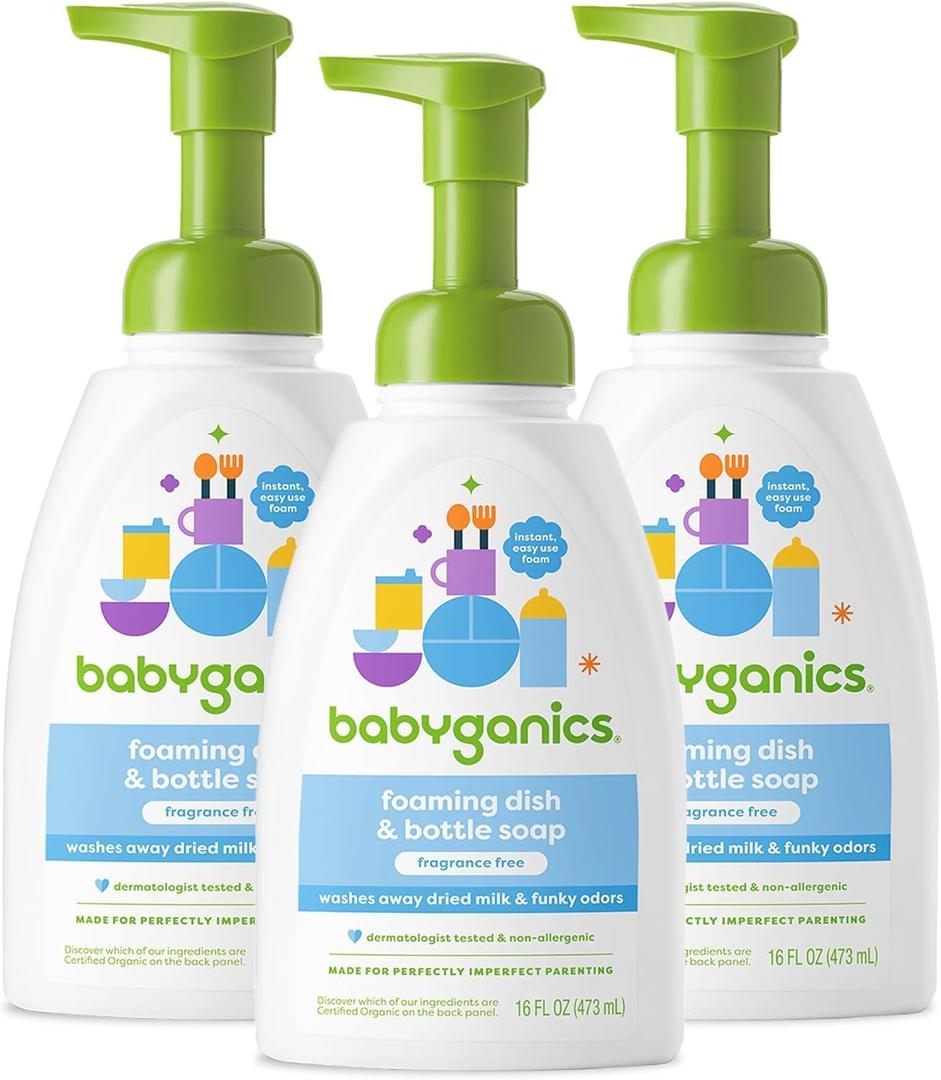 BabyGanics Foaming Dish Soap, Pump Bottle, Fragrance Free, 16oz, 3 Pack