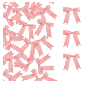 Meseey 100 Pcs Pastel Satin Ribbon Bows with Twist Tie 2.5 Inch Pretied Premade Colored Craft Bows for Gift Wrapping Basket Wedding Baby Shower Brithday Party (Rose Gold)