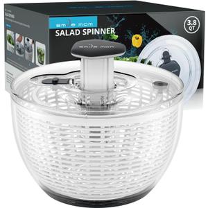 Smile mom Salad Spinner Small Lettuce Spinner Kitchen Gadgets Vegetable Washer, High Efficiency for Home Kitchen Washing & Drying Leafy Vegetables, One-Handed Handle Easy Press 3.8 Qt White (3.8QT)