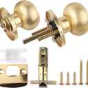 Gold Door Knobs Interior, Satin Brass Door Knobs for Bedroom and Bathroom, Privacy Door Knob with No Lock, Modern Round Ball Door Handle, Heavy Duty Stainless Steel, Keyless Locking, 1 Pack
