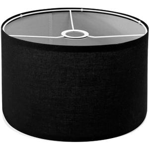 Drum Lamp Shades for Table Lamps 12"x12"x8" Linen Lampshade Easy Assembly Lamp Shade with E27 to E26/E14 Adapters for Floor Lamps Bedside Lamps Pendant Lights, Black (1.65" Spider)