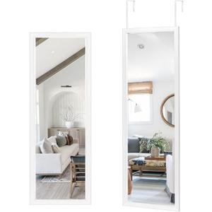NeuType Over The Door Mirror Full Length Mirror Hanging Over Door or Leaning Against Wall or Mounted On Wall, Door Mirror Full Length Mirror Over The Door, 47"x16", White, No Stand