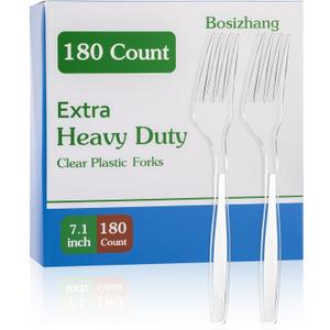 180 Count Extra Heavy Duty Clear Plastic Forks, 7.1" Solid and Durable Disposable Plastic Forks Bulk, BPA-Free & Heat Resistant, Plastic Utensils for Parties, Events and Daily Use