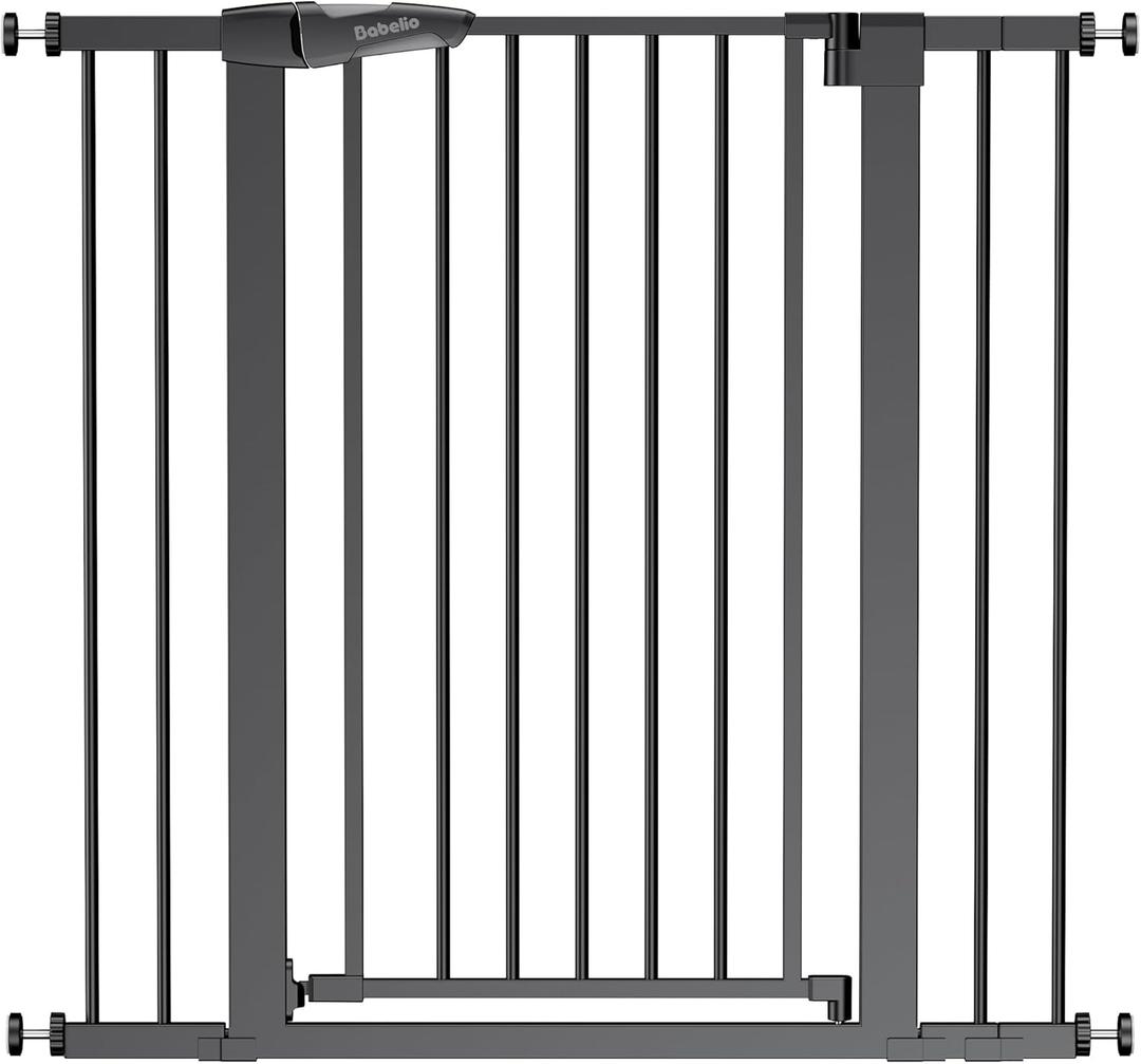 Babelio 36" Tall Baby Gate, 26-40" Wide Auto Close Pet Gate, PressGuard C5 Pressure Mounted Metal Dog Gate, Easy-Install No Drilling, No Tools Needed, with Wall Protectors and Extension Kits, Black
