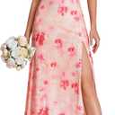 HTZMO Off Shoulder Floral Wedding Guest Maxi Dress Sexy Slit Summer Party Elegant Long Dresses for Women 2026 (Pink, XS)