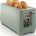 4 Slice Toaster, Long Slot Touch Screen Retro Toaster with Digital Countdown, Extra-Wide Slots for Bagels & Bread, 6 Browning Levels, 5 Bread Modes, Defrost Reheat Cancel, Stainless Steel (Green)
