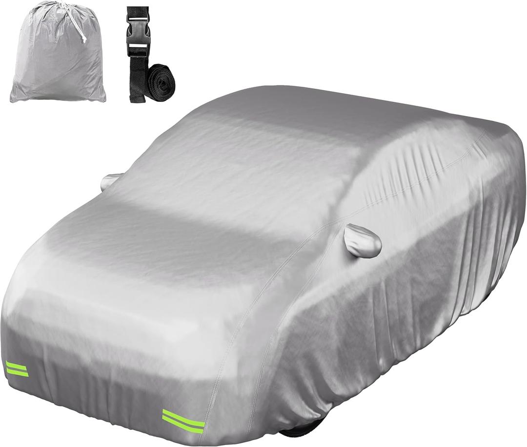 Mockins 175"x70"x60" Extra Small Sedan Car Cover for Dust, UV, Light Rain, Snow & Frost | All-Weather 190T Polyester Full Exterior Covers | Water-Resistant Car Covers for Automobiles w/Buckle Strap