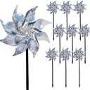 Hausse 10 Pack Reflective Pinwheels with Stakes (Assembly Required), Extra Sparkly Pin Wheel for Garden Decor, Bird Repellent Devices Deterrent to Scare Birds Away from Yard Patio Farm