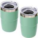 8 oz Small Coffee Cup with Magnetic Lid, Ceramic-Lined 18/8 Stainless Steel, Double-Wall Vacuum Insulated, Stackable, Dishwasher Safe, Mini Tumbler for On-the-Go, 2 Pack, Seafoam