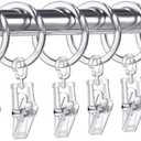 Jetec 30 Pieces Plastic Curtain Rings with 30 Piece Clips Shower Curtain Rod Clip Rings, 30 mm(Clear)