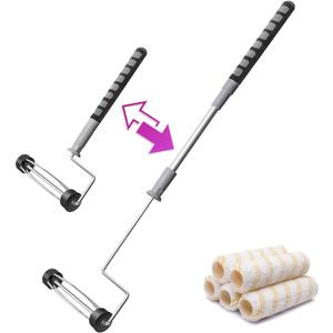 6pcs House Paint Roller Kit, 9 inch Extendable Roller Frame with 5 Microfiber Roller Covers 1/2" Nap, Adjustable Painting Roller (18" - 36") for Walls, Ceilings, Floor, Home Painting Supplies