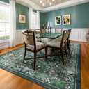 Floral 8x10 Area Rugs for Living Room, Machine Washable Vintage Rug Boho Low Pile Carpets Non Slip Soft Carpet for Farmhouse Bedroom Office Rugs, Kids Room, Nursery Room, Playroom, Green