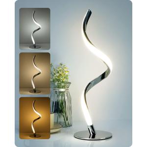 Yarra-Decor Modern Spiral Bedside Lamp - 3 Colors Touch Control LED Table Lamp, Stepless Dimmable Nightstand Lamps for Bedroom Living Room & Office(3000K 4000K 5000K) (Silver)