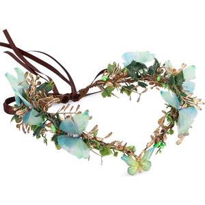 MOSTORY Handmade Fairy Butterfly Crown - Elf Flower Hadpiece Elven Headband for Women Girls Spring Wedding Maternity Shoot (Color: Green-gold)