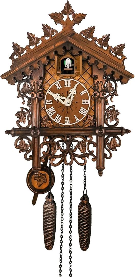 Cuckoo Clock for Wall Art, Retro Traditional Handcrafted Wooden Black Forest Quartz Clock for Living Room Bedroom Study Room Decor, Coo Coo Clocks Gifts for Family