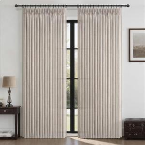 120 Inch Extra Long Pleated Greyish Brown Curtains for Living Room Windows, Memory Shape Semi Sheer Floor Length Drapes Privacy Light Filtering Natural Linen Country Curtain 10FT Length 2 Panels Set