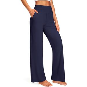Blue Breath Yoga Pants Women Wide Leg Pants with Pockets High Waist Stretch Dress Casual Sweatpants Petite/Regular/Tall Navy, 2XL