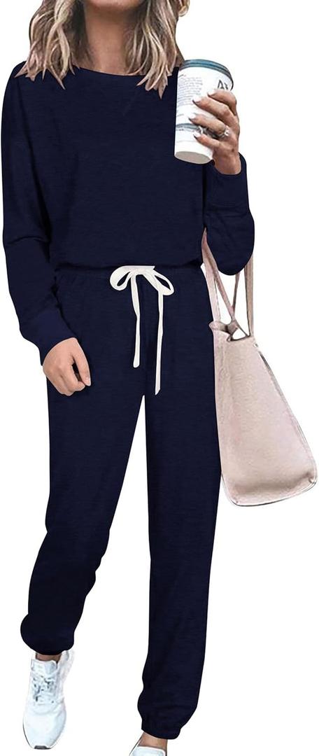 PRETTYGARDEN Women's Two Piece Loungewear Fall Casual Long Sleeve Tops Jogger Pants Pajama Sets Matching Outfits Clothing, Small