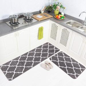 Carvapet 2 Pieces Microfiber Moroccan Trellis Non-Slip Soft Kitchen Mat Bath Rug Doormat Runner Carpet Set, 20"x63"+20"x31", Grey