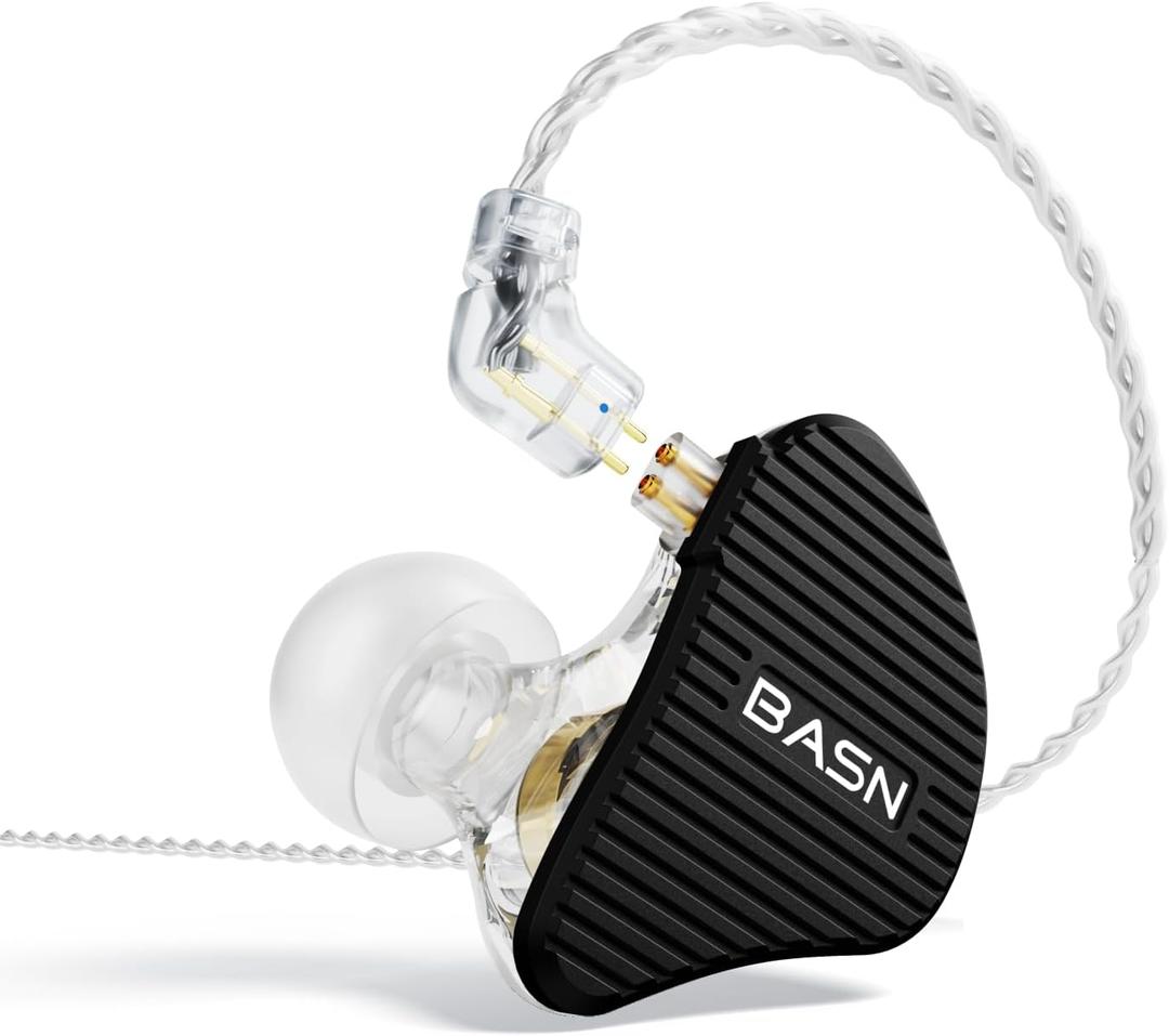 BASN Mix-PD 2-Pin in Ear Monitor,1Planar Driver + 1Dynamic Driver Hi-fi IEM Earphones with CNC Crafted Metal Cover, Wired 0.78mm 2-Pin Detachable Cable for Musicians (Matt Black)