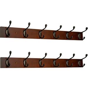 Coat Rack Wall Mount - 24 Inch with 6 Coat Hooks, Wall hat Hanger, Coat Racks, Walnut, Pack of 2