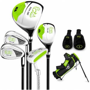 PGM Kids Junior Golf Clubs Ages 3-12, 5-Club Beginner Set Stand Bag Green (1# Driver, 5# Iron, 7# Iron and S, Stiff, Steel, Right)
