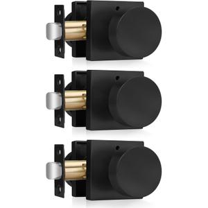 Haidms Matte Black Door Knobs Interior Privacy, Heavy Duty Square Black Interior Door Knobs for Bedroom, Zinc Alloy Privacy Door Knob Bathroom (3 Pack)