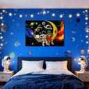 Space Astronaut Alien Pizza Party Canvas Wall Art Black Cosmic Prints, 24"L x 16"W