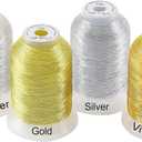 New brothread 4pcs (2 Gold+2 Silver Colors) Metallic Embroidery Machine Thread Kit 500M (550Y) Each Spool for Computerized Embroidery and Decorative Sewing