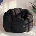 MAXYOYO Bean Bag Chair for Adults, Floral Shaped Bean Bag Sofa | Ultra Soft Faux Fur Floor Sofa, Large Reading Chair for Living Room Bedroom, Black, Single
